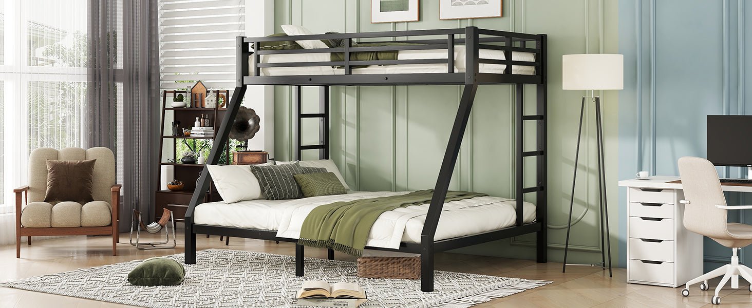 Bellemave® Twin Over Full Size Metal Bunk Bed, Bunk Beds Twin Over Full Size with Full - Length Guardrail and Ladder - Bellemave