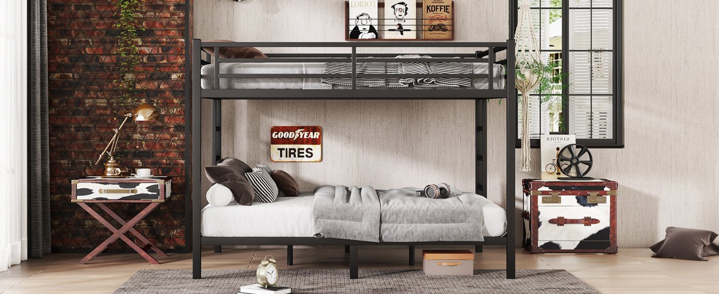 Bellemave® Twin Over Full Size Metal Bunk Bed, Bunk Beds Twin Over Full Size with Full - Length Guardrail and Ladder - Bellemave
