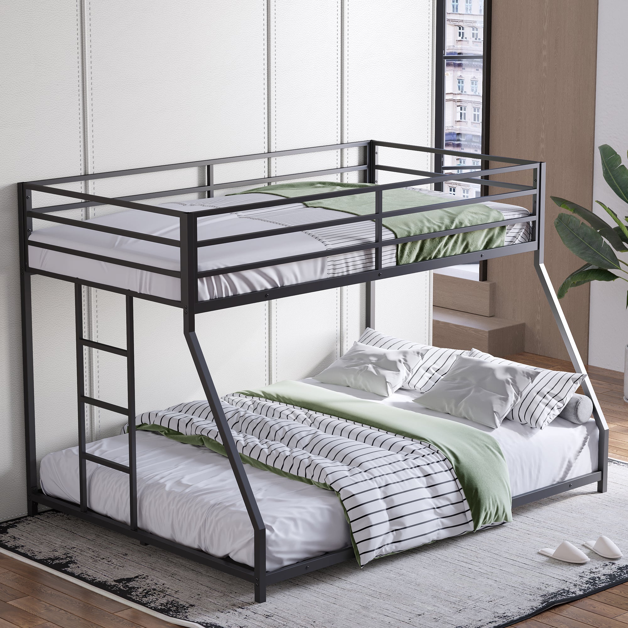 Bellemave® Twin Over Full Size Metal Bunk Bed, Bunk Beds Twin Over Full Size with Full - Length Guardrail and Ladder - Bellemave