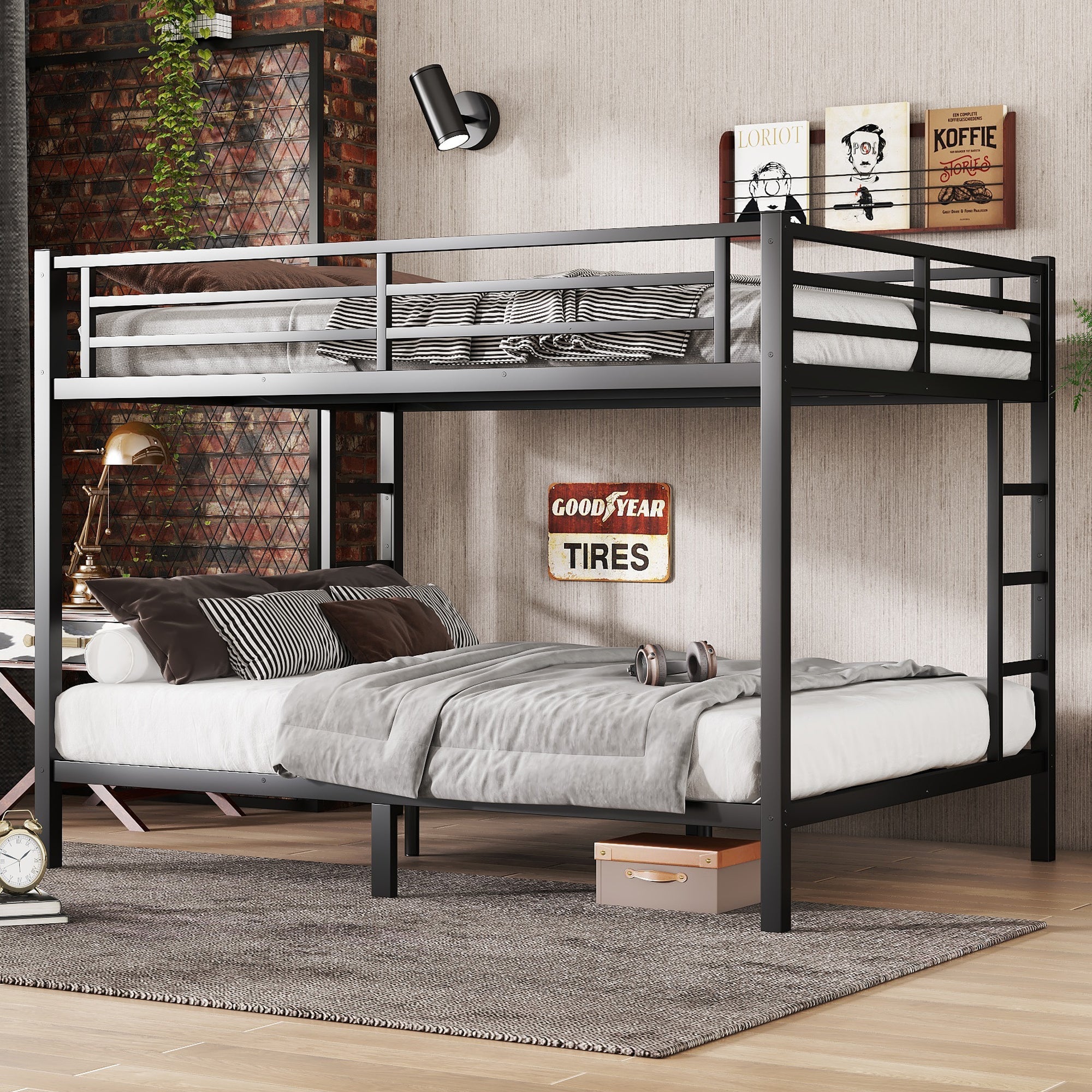 Bellemave® Twin Over Full Size Metal Bunk Bed, Bunk Beds Twin Over Full Size with Full - Length Guardrail and Ladder - Bellemave
