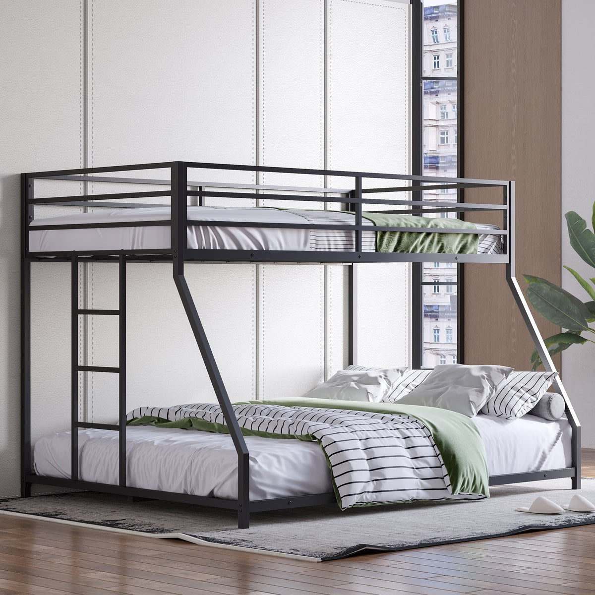 Bellemave® Twin Over Full Size Metal Bunk Bed, Bunk Beds Twin Over Full Size with Full - Length Guardrail and Ladder - Bellemave