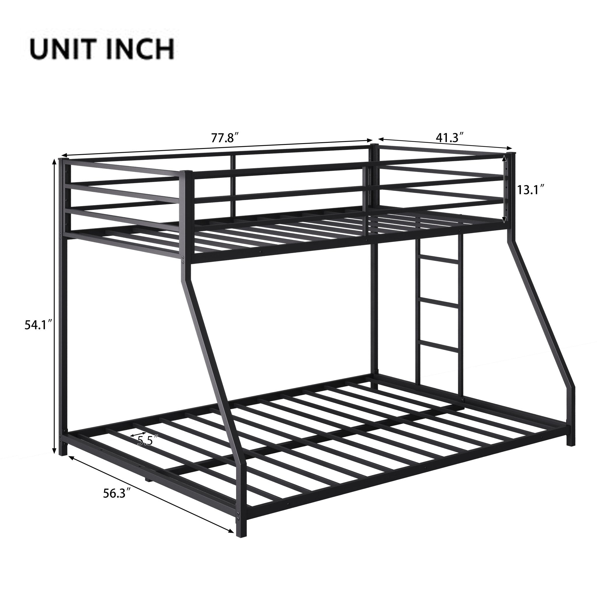 Bellemave® Twin Over Full Size Metal Bunk Bed, Bunk Beds Twin Over Full Size with Full - Length Guardrail and Ladder - Bellemave