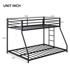 Bellemave® Twin Over Full Size Metal Bunk Bed, Bunk Beds Twin Over Full Size with Full - Length Guardrail and Ladder - Bellemave