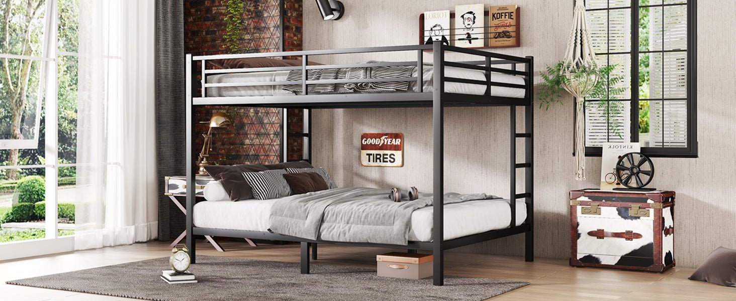 Bellemave® Twin Over Full Size Metal Bunk Bed, Bunk Beds Twin Over Full Size with Full - Length Guardrail and Ladder - Bellemave