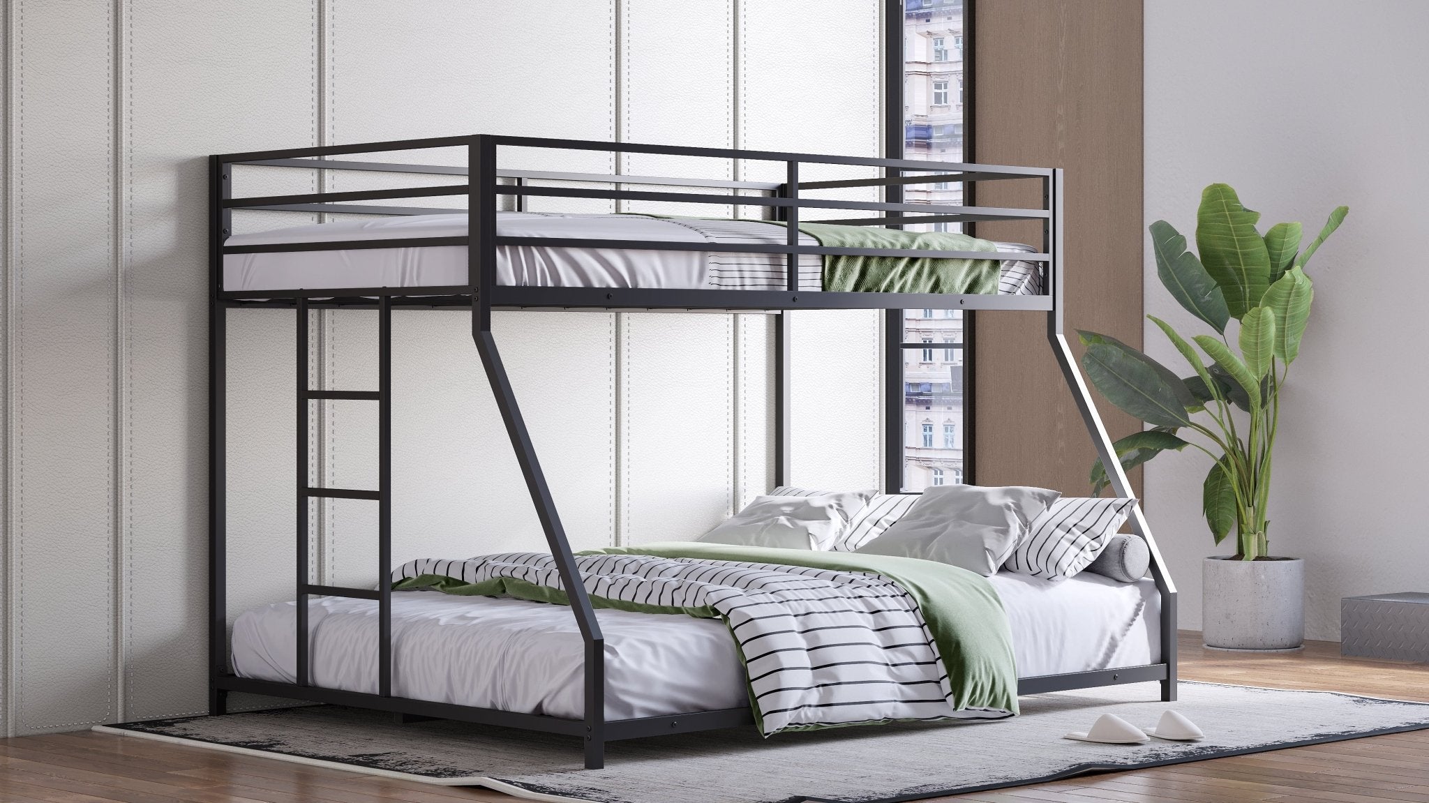 Bellemave® Twin Over Full Size Metal Bunk Bed, Bunk Beds Twin Over Full Size with Full - Length Guardrail and Ladder - Bellemave