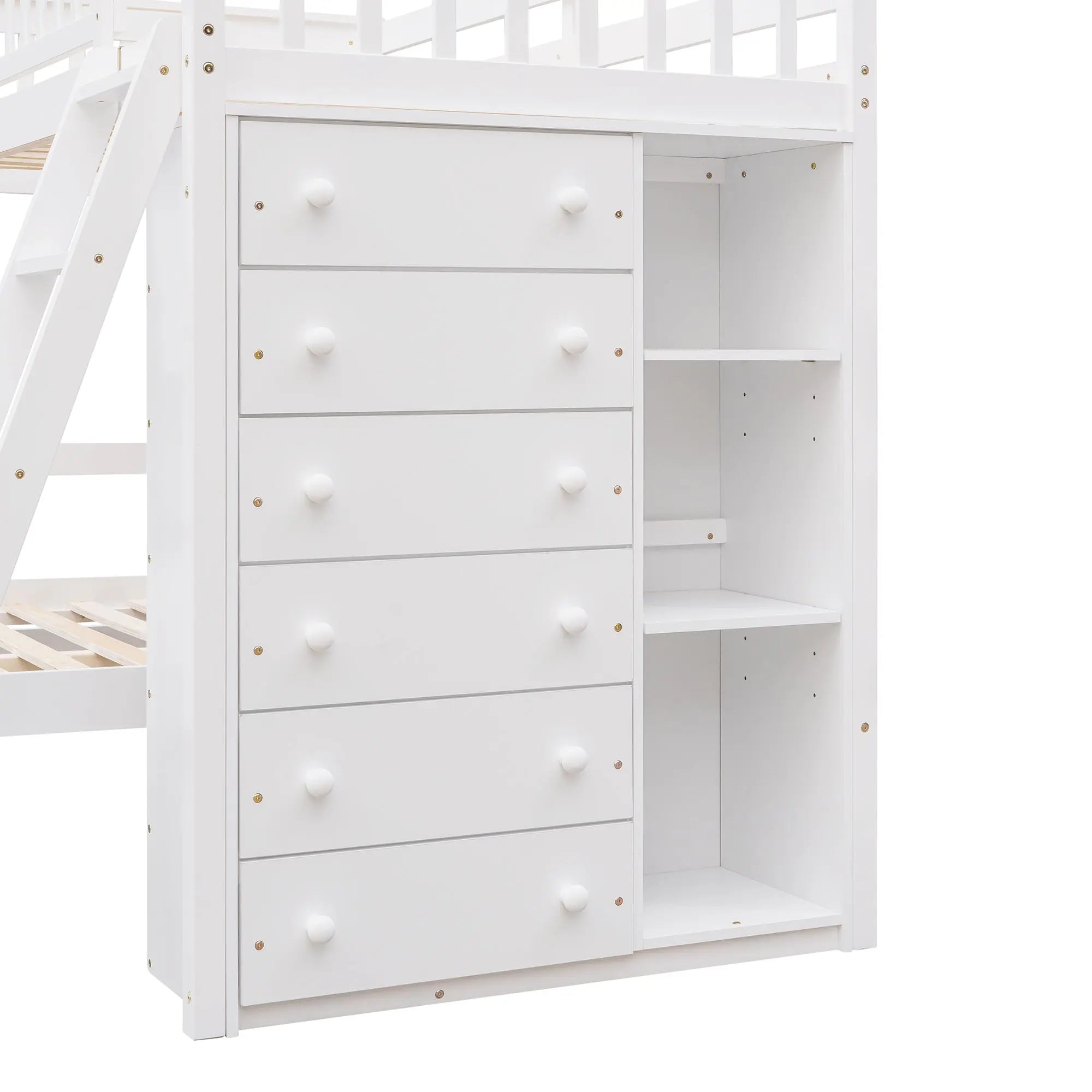 Bellemave® Twin over Full Wooden Bunk Bed with 6 Drawers and Flexible Shelves,Bottom Bed with Wheels - Bellemave
