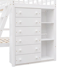 Bellemave® Twin over Full Wooden Bunk Bed with 6 Drawers and Flexible Shelves,Bottom Bed with Wheels - Bellemave