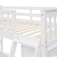 Bellemave® Twin over Full Wooden Bunk Bed with 6 Drawers and Flexible Shelves,Bottom Bed with Wheels - Bellemave