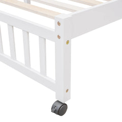 Bellemave® Twin over Full Wooden Bunk Bed with 6 Drawers and Flexible Shelves,Bottom Bed with Wheels - Bellemave