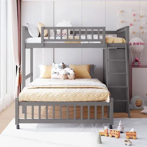 Bellemave® Twin over Full Wooden Bunk Bed with 6 Drawers and Flexible Shelves,Bottom Bed with Wheels - Bellemave