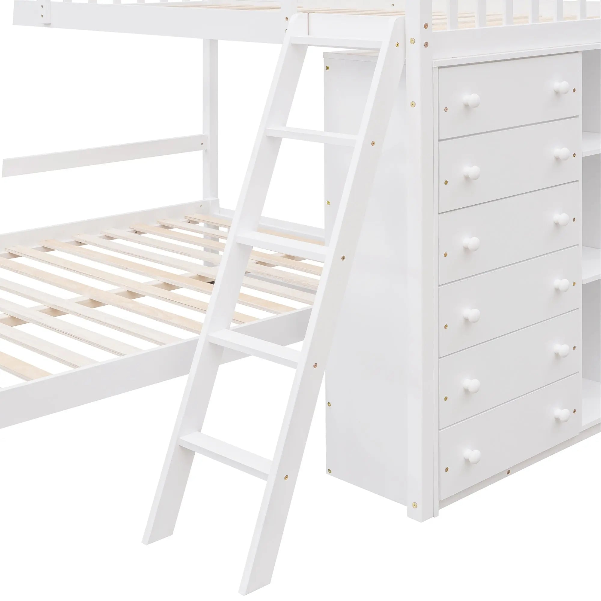 Bellemave® Twin over Full Wooden Bunk Bed with 6 Drawers and Flexible Shelves,Bottom Bed with Wheels - Bellemave