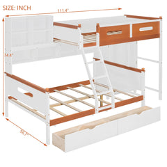 Bellemave® Twin Over Full Wooden Bunk Bed with Wardrobe, Drawers, Shelves and LED Light - Bellemave