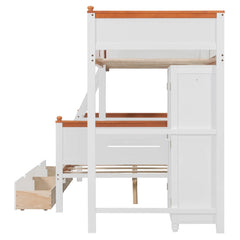 Bellemave® Twin Over Full Wooden Bunk Bed with Wardrobe, Drawers, Shelves and LED Light - Bellemave