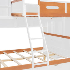 Bellemave® Twin Over Full Wooden Bunk Bed with Wardrobe, Drawers, Shelves and LED Light - Bellemave