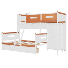 Bellemave® Twin Over Full Wooden Bunk Bed with Wardrobe, Drawers, Shelves and LED Light - Bellemave
