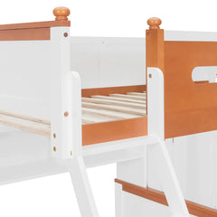 Bellemave® Twin Over Full Wooden Bunk Bed with Wardrobe, Drawers, Shelves and LED Light - Bellemave