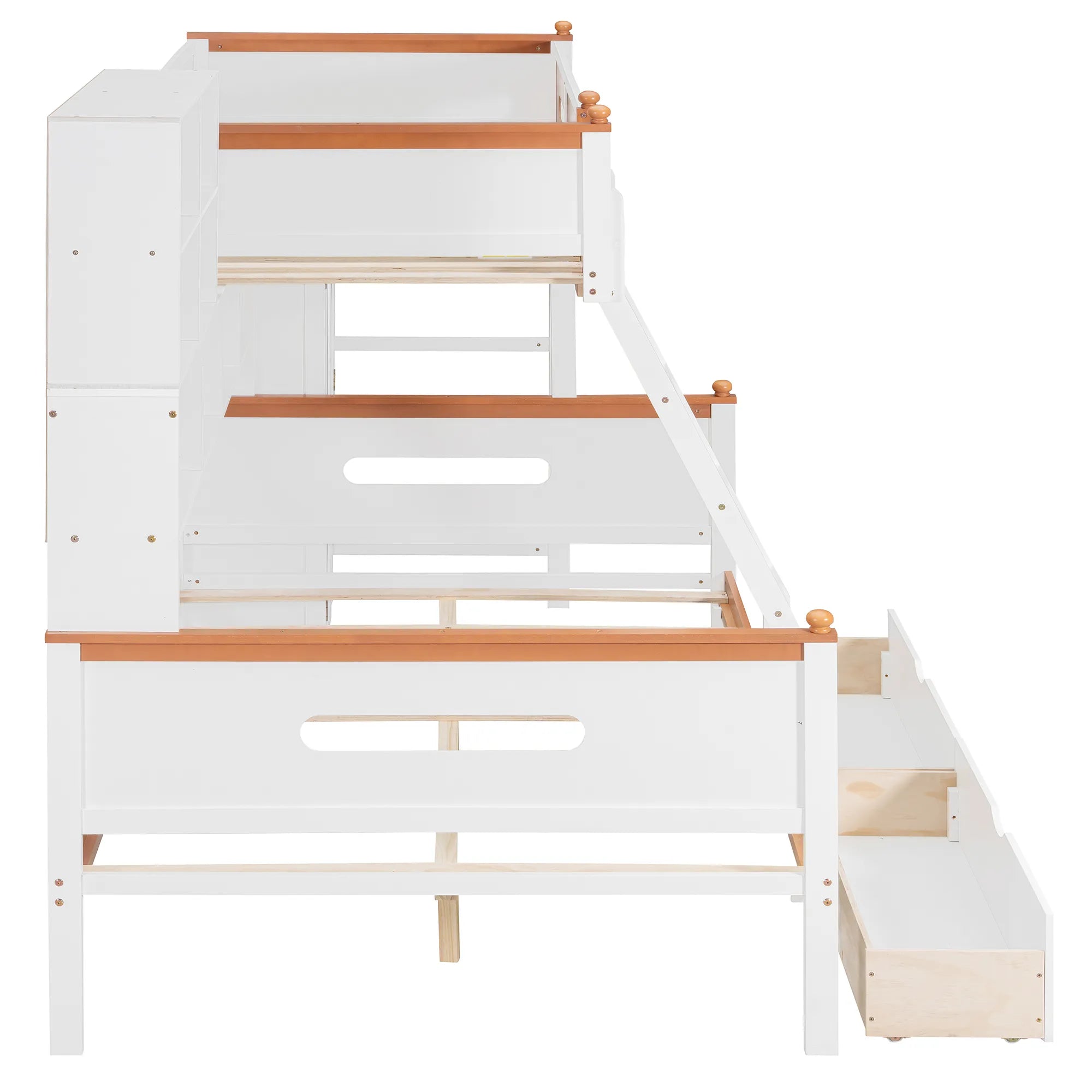 Bellemave® Twin Over Full Wooden Bunk Bed with Wardrobe, Drawers, Shelves and LED Light - Bellemave