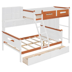 Bellemave® Twin Over Full Wooden Bunk Bed with Wardrobe, Drawers, Shelves and LED Light - Bellemave