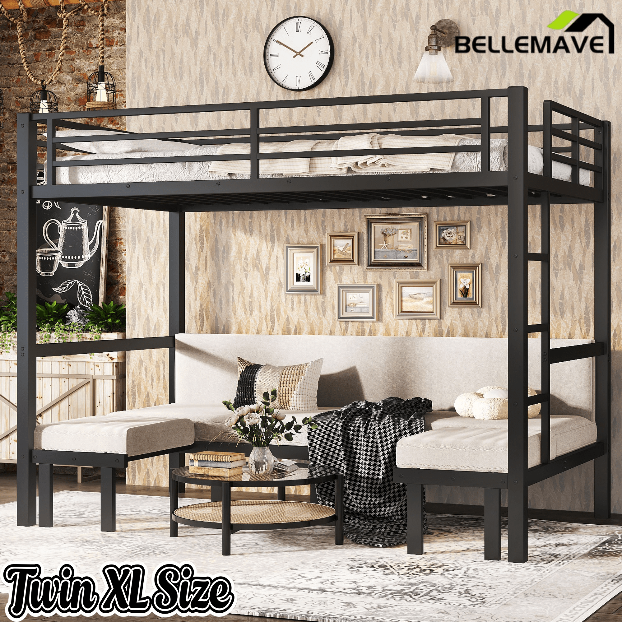 Bellemave® Twin Over Futon bunk Bed, Futon bunk Bed, loft Bed with futon, No Box Spring Needed, Black - Bellemave