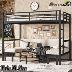 Bellemave® Twin Over Futon bunk Bed, Futon bunk Bed, loft Bed with futon, No Box Spring Needed, Black - Bellemave