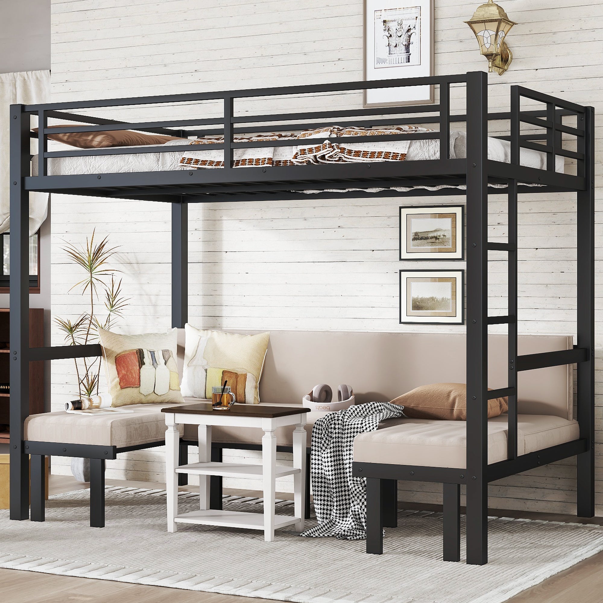 Bellemave® Twin Over Futon bunk Bed, Futon bunk Bed, loft Bed with futon, No Box Spring Needed, Black - Bellemave