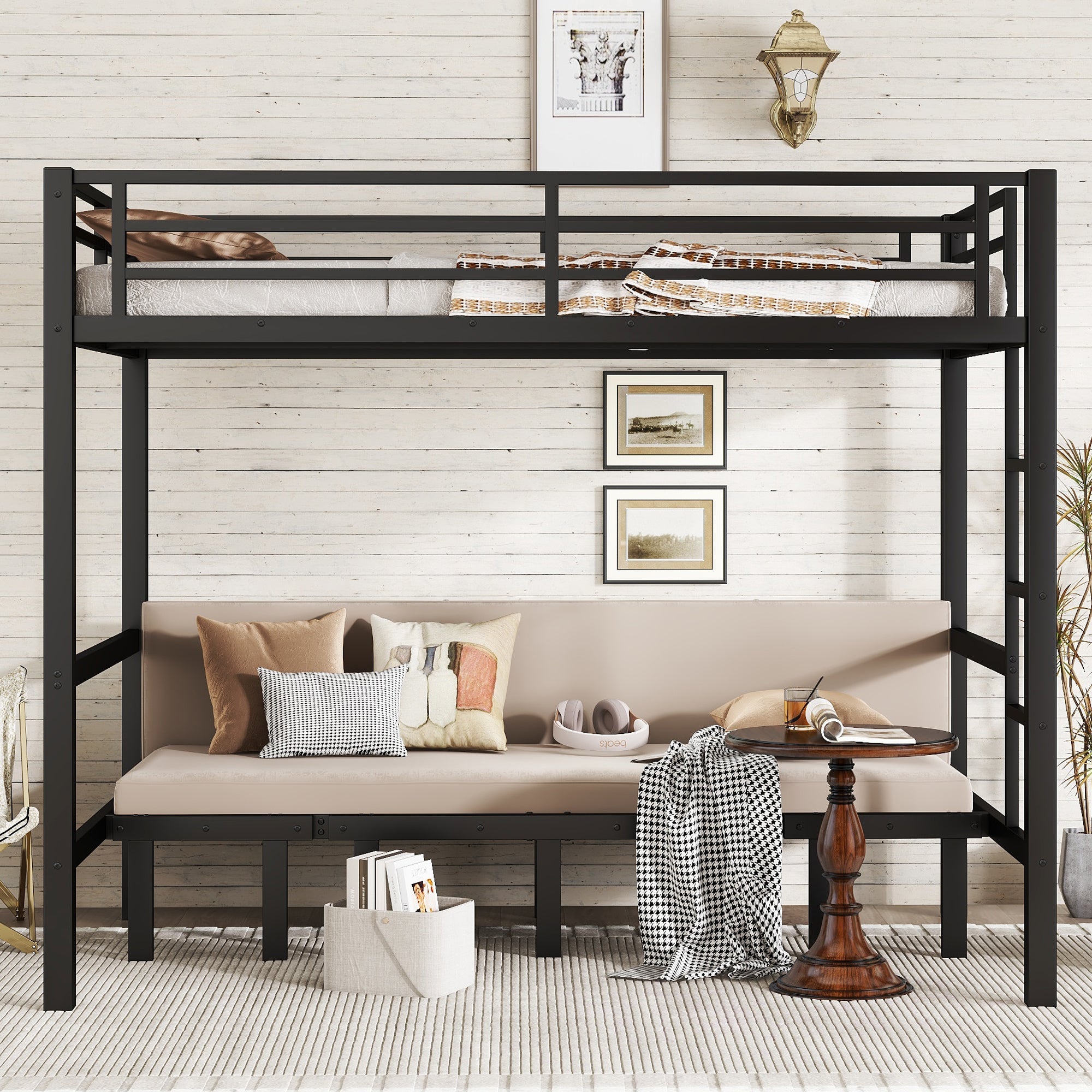 Bellemave® Twin Over Futon bunk Bed, Futon bunk Bed, loft Bed with futon, No Box Spring Needed, Black - Bellemave