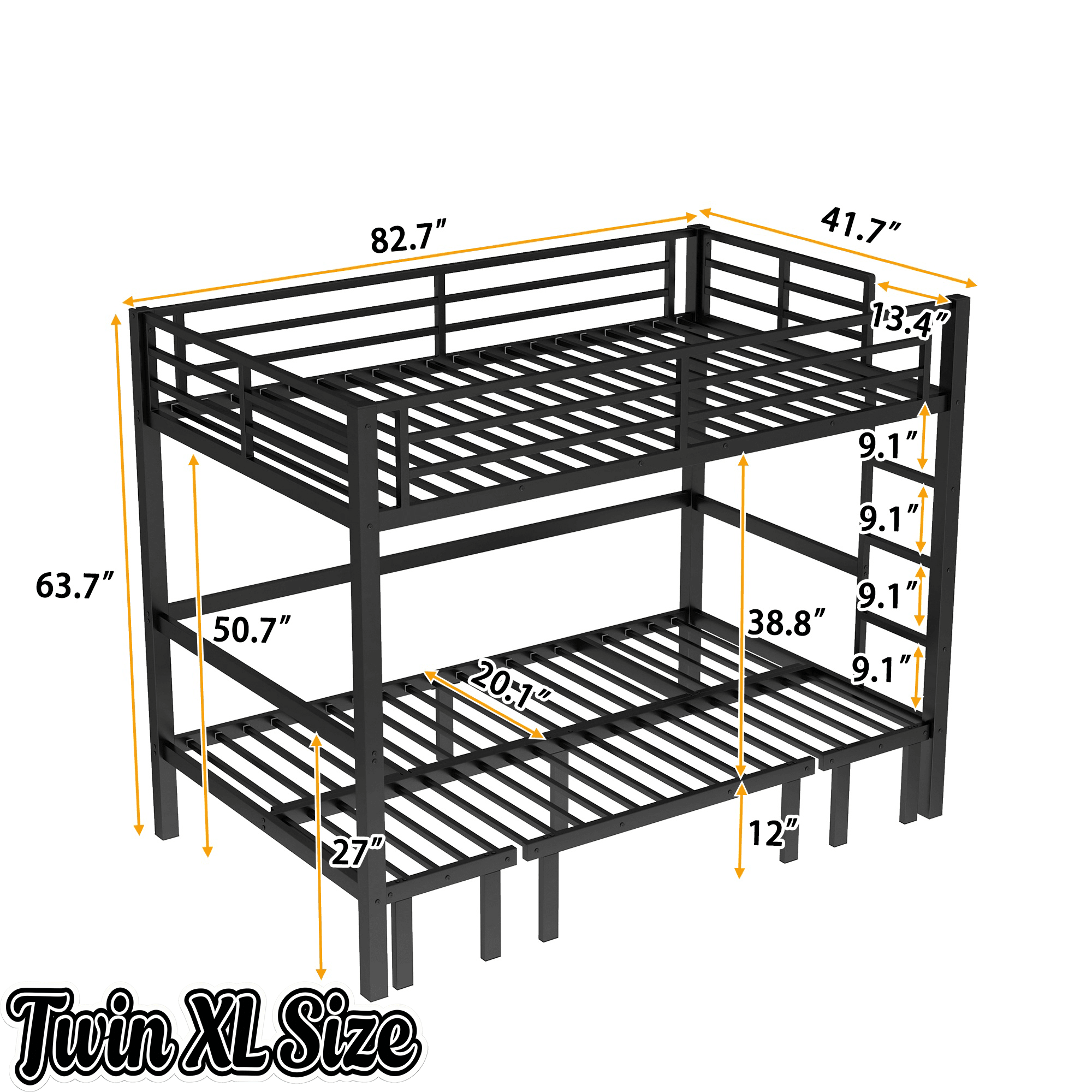 Bellemave® Twin Over Futon bunk Bed, Futon bunk Bed, loft Bed with futon, No Box Spring Needed, Black - Bellemave