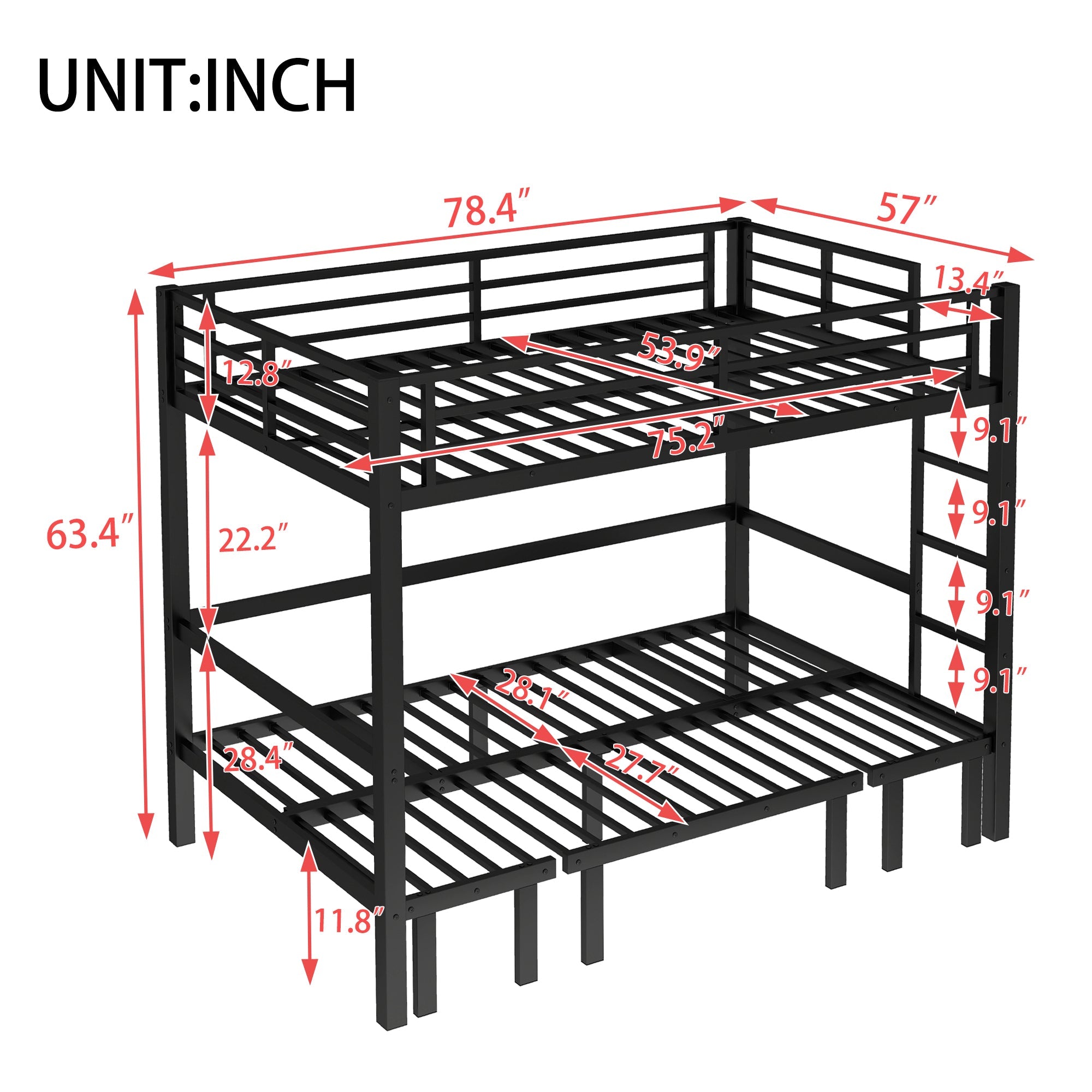 Bellemave® Twin Over Futon bunk Bed, Futon bunk Bed, loft Bed with futon, No Box Spring Needed, Black - Bellemave