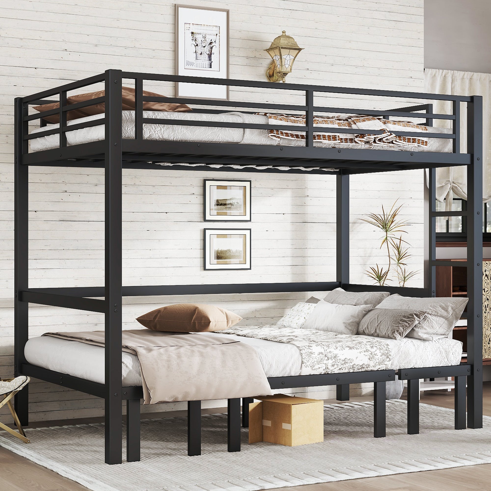 Bellemave® Twin Over Futon bunk Bed, Futon bunk Bed, loft Bed with futon, No Box Spring Needed, Black - Bellemave