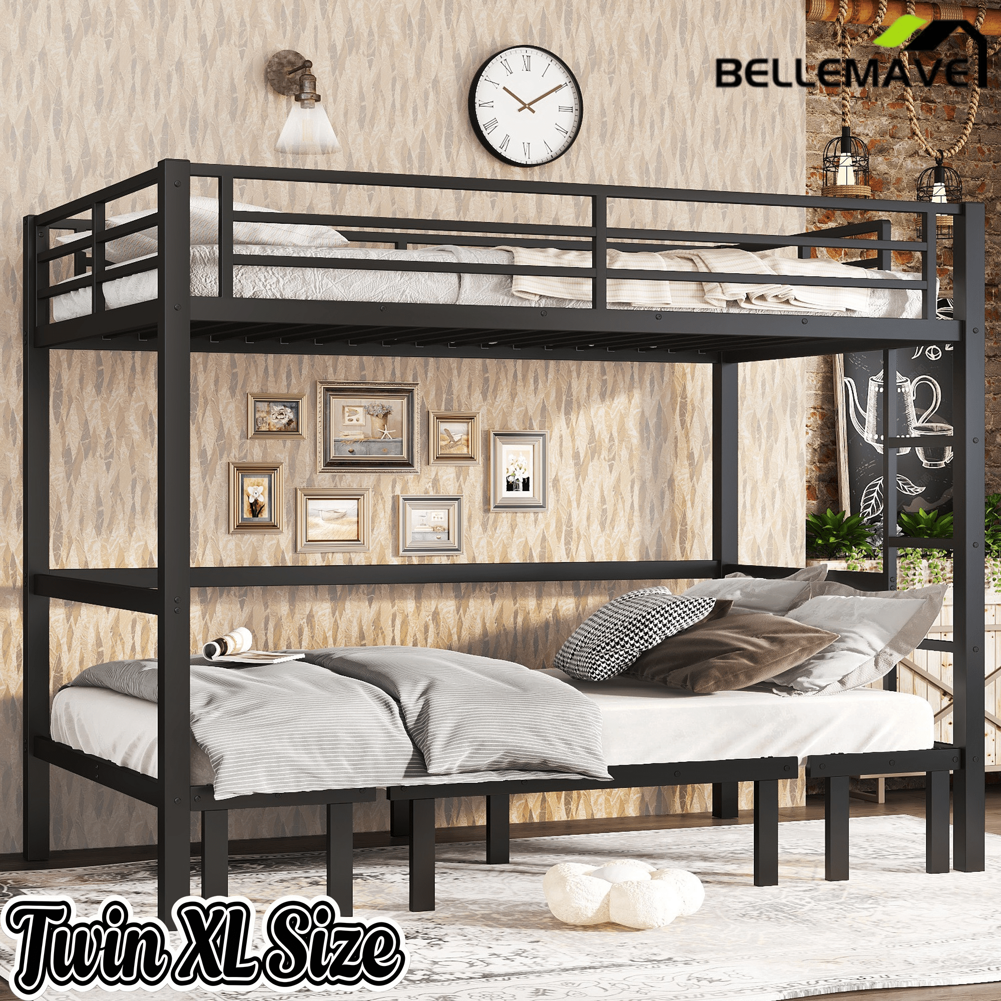 Bellemave® Twin Over Futon bunk Bed, Futon bunk Bed, loft Bed with futon, No Box Spring Needed, Black - Bellemave