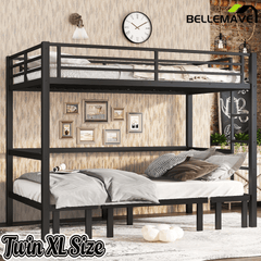 Bellemave® Twin Over Futon bunk Bed, Futon bunk Bed, loft Bed with futon, No Box Spring Needed, Black - Bellemave