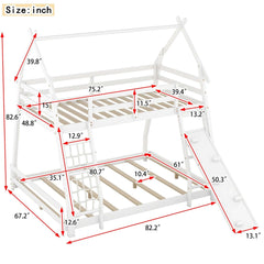 Bellemave® Twin over Queen House Bunk Bed with Climbing Nets and Climbing Ramp - Bellemave