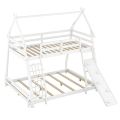 Bellemave® Twin over Queen House Bunk Bed with Climbing Nets and Climbing Ramp - Bellemave