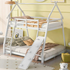 Bellemave® Twin over Queen House Bunk Bed with Climbing Nets and Climbing Ramp - Bellemave