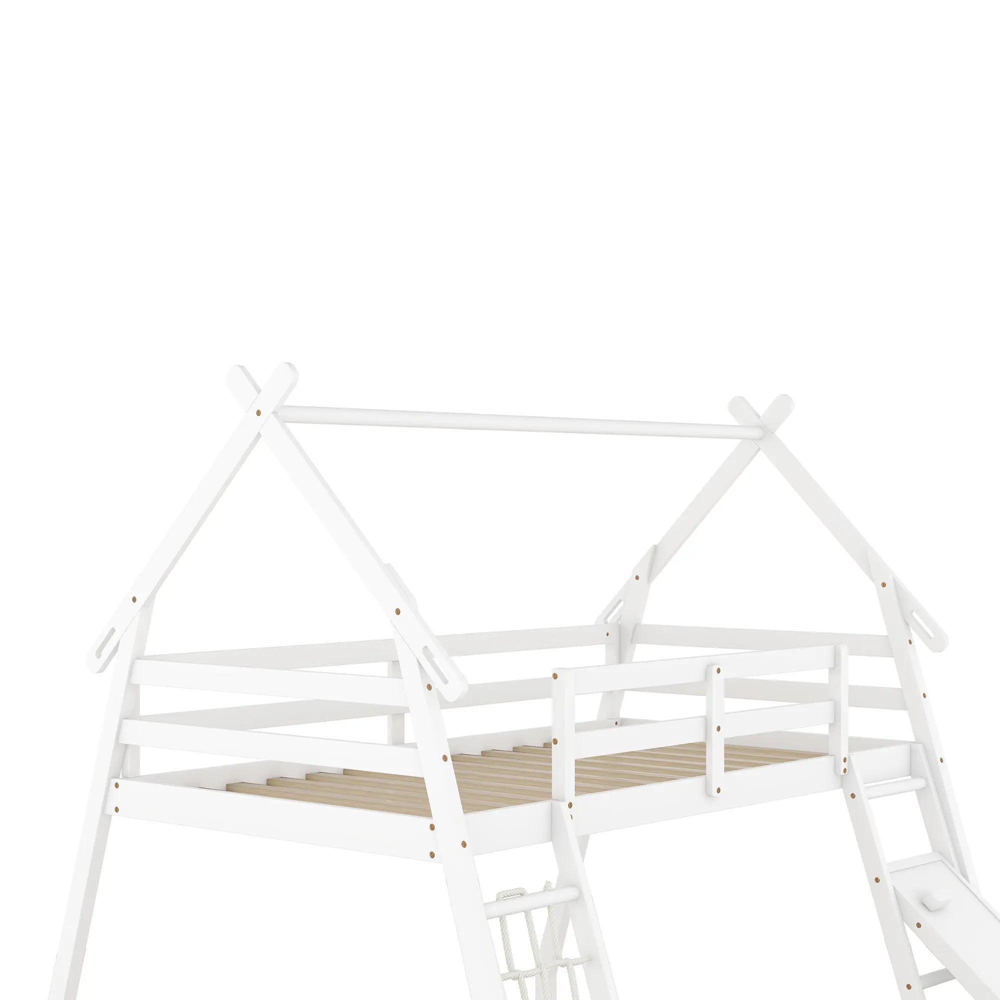 Bellemave® Twin over Queen House Bunk Bed with Climbing Nets and Climbing Ramp - Bellemave