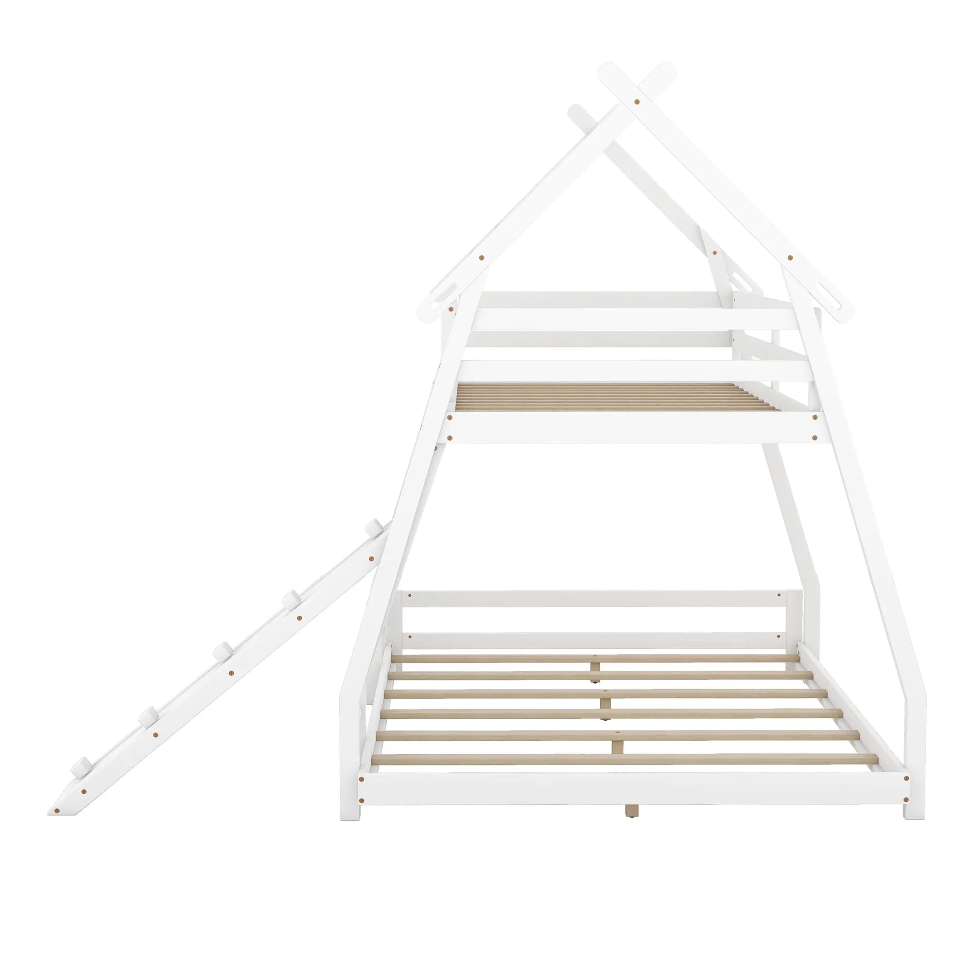 Bellemave® Twin over Queen House Bunk Bed with Climbing Nets and Climbing Ramp - Bellemave