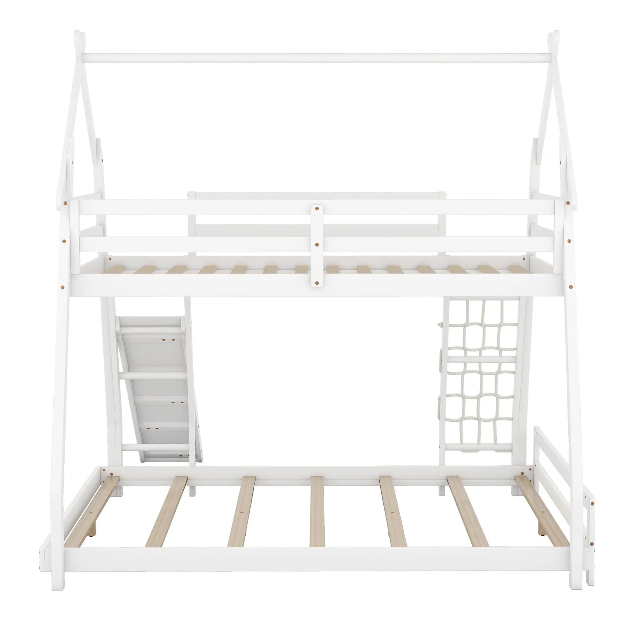 Bellemave® Twin over Queen House Bunk Bed with Climbing Nets and Climbing Ramp - Bellemave