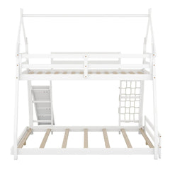 Bellemave® Twin over Queen House Bunk Bed with Climbing Nets and Climbing Ramp - Bellemave