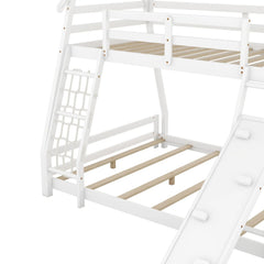 Bellemave® Twin over Queen House Bunk Bed with Climbing Nets and Climbing Ramp - Bellemave