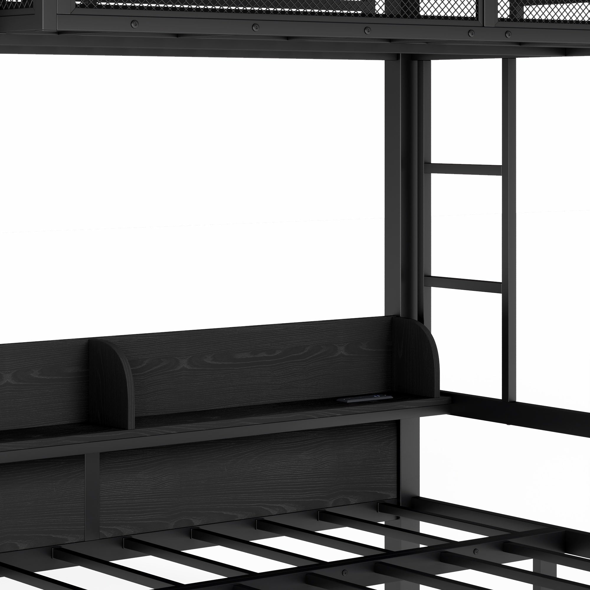 Bellemave® Twin Over Twin Bunk Bed with 2 Drawers, Shelves, LED Lights & USB Ports, the Lower Can be Converted into Sofa, Black - Bellemave
