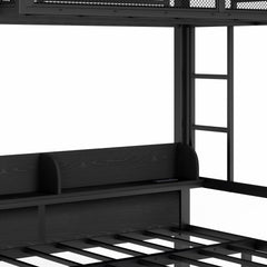 Bellemave® Twin Over Twin Bunk Bed with 2 Drawers, Shelves, LED Lights & USB Ports, the Lower Can be Converted into Sofa, Black - Bellemave