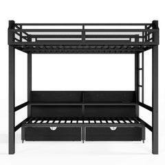 Bellemave® Twin Over Twin Bunk Bed with 2 Drawers, Shelves, LED Lights & USB Ports, the Lower Can be Converted into Sofa, Black - Bellemave