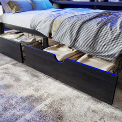 Bellemave® Twin Over Twin Bunk Bed with 2 Drawers, Shelves, LED Lights & USB Ports, the Lower Can be Converted into Sofa, Black - Bellemave