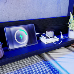 Bellemave® Twin Over Twin Bunk Bed with 2 Drawers, Shelves, LED Lights & USB Ports, the Lower Can be Converted into Sofa, Black - Bellemave