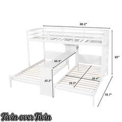 Bellemave® Twin Over Twin Bunk Bed with Desk, Storage Shelves, Reading Lamp & Guardrails | Solid Wood Triple Bunk Bed - Bellemave