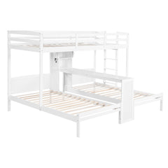 Bellemave® Twin Over Twin Bunk Bed with Desk, Storage Shelves, Reading Lamp & Guardrails | Solid Wood Triple Bunk Bed - Bellemave