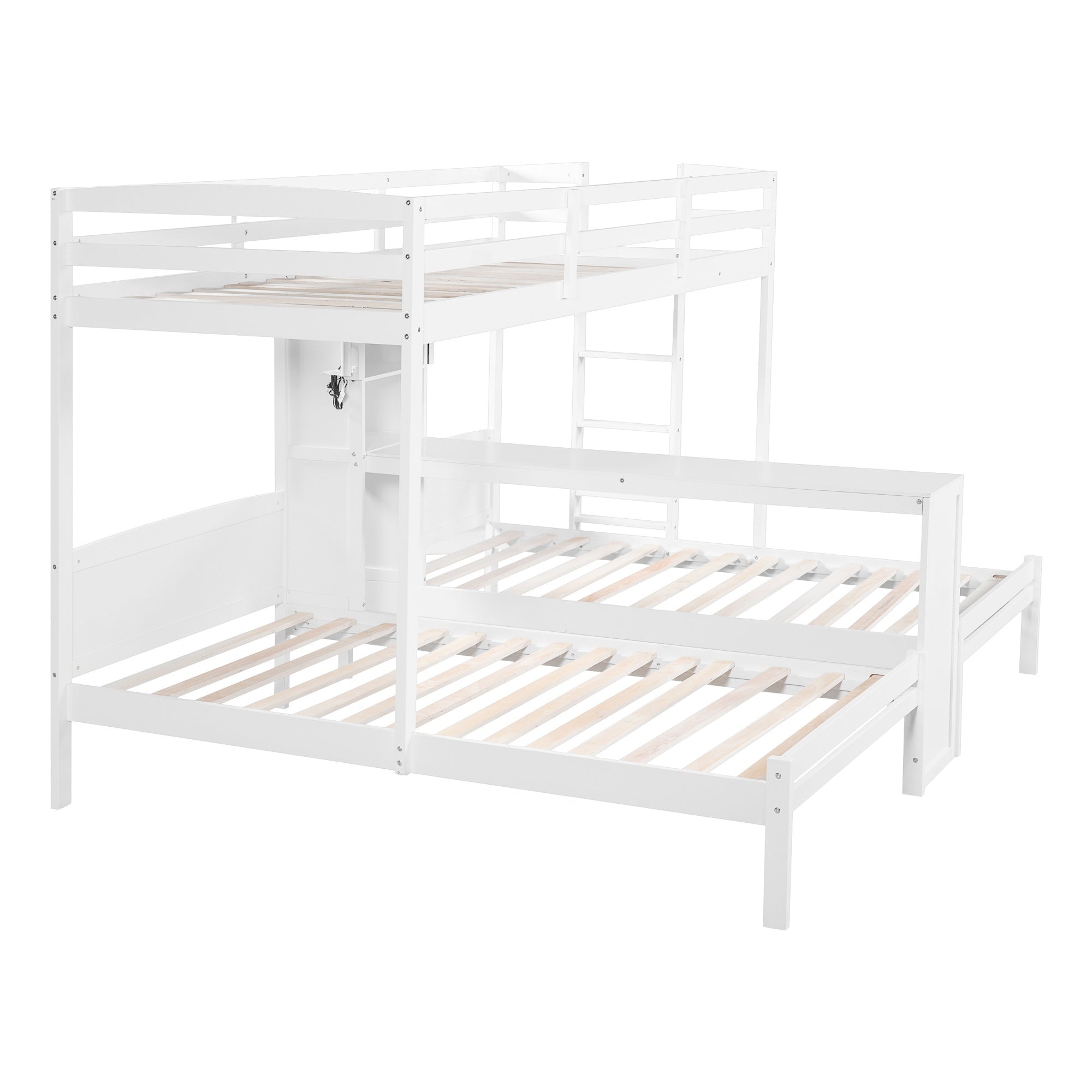 Bellemave® Twin Over Twin Bunk Bed with Desk, Storage Shelves, Reading Lamp & Guardrails | Solid Wood Triple Bunk Bed - Bellemave