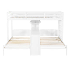 Bellemave® Twin Over Twin Bunk Bed with Desk, Storage Shelves, Reading Lamp & Guardrails | Solid Wood Triple Bunk Bed - Bellemave