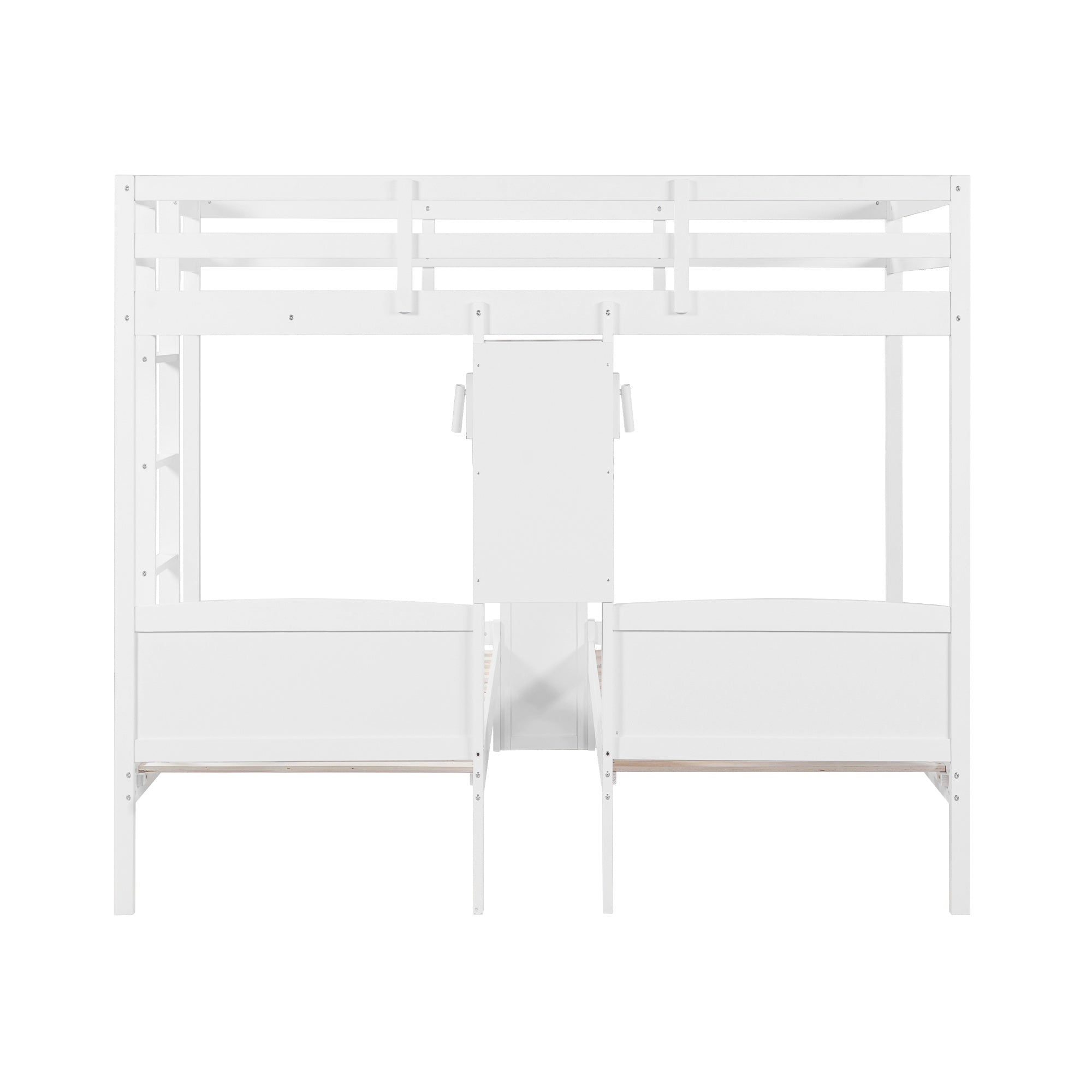 Bellemave® Twin Over Twin Bunk Bed with Desk, Storage Shelves, Reading Lamp & Guardrails | Solid Wood Triple Bunk Bed - Bellemave