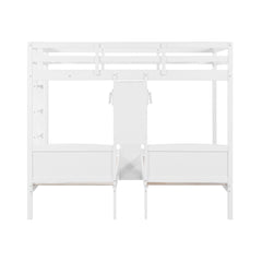 Bellemave® Twin Over Twin Bunk Bed with Desk, Storage Shelves, Reading Lamp & Guardrails | Solid Wood Triple Bunk Bed - Bellemave
